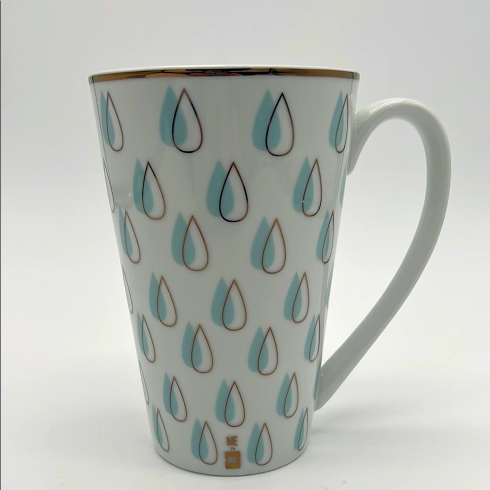 Tall Coffee Mug Me to We "We Change the World" Blue Raindrop Design w/Gold Trim